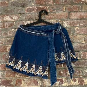 Free People Denim Wrap Skirt with prints